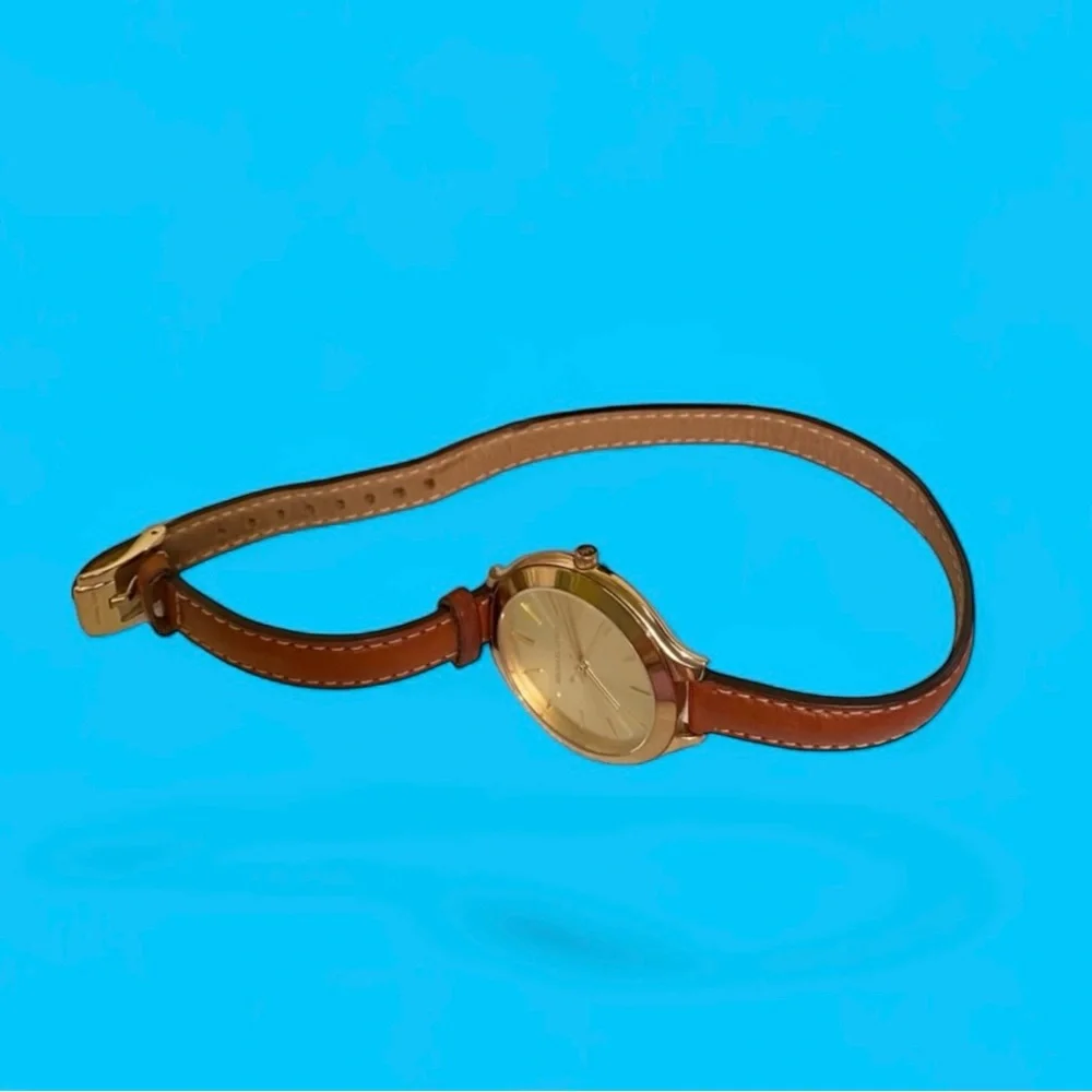 Michael Kors Gold-Tone Watch with Brown Leather Wrap Strap